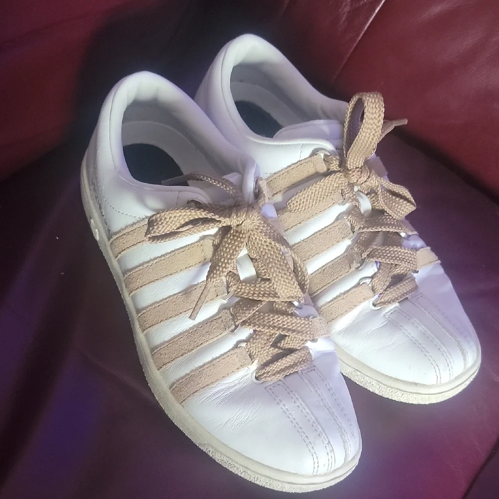 K-Swiss White and Brown Athletic Shoes.